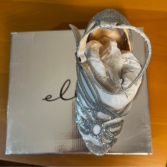 NIB Ellie Silver Platform Heeled Glitter Sandals Stilettos sz 6 - Picture 9 of 12